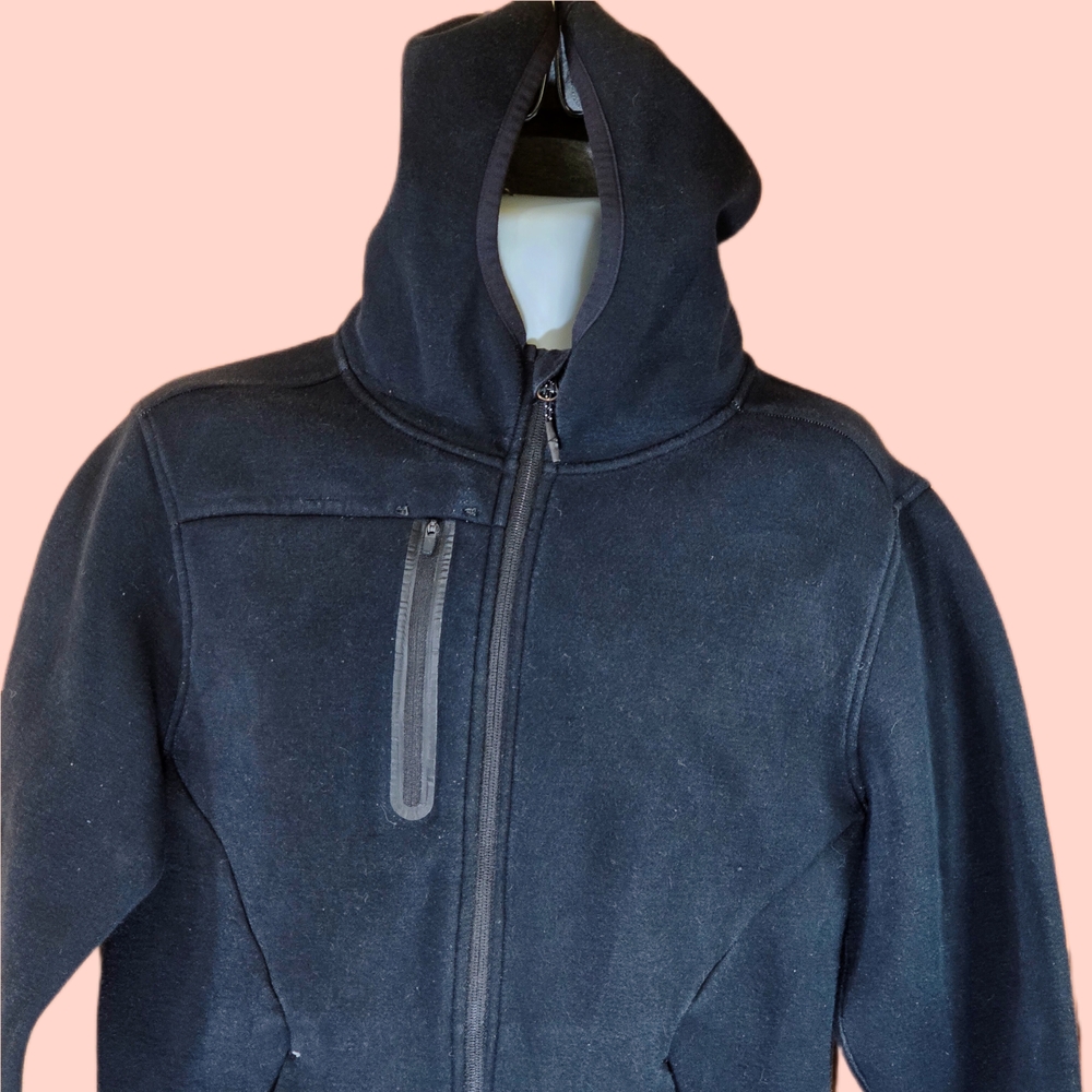 Black Lightweight Hooded Shirt Jacket with Zipper - Picture 3 of 11